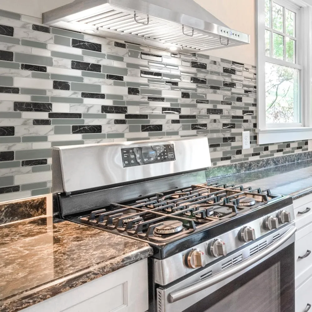 20枚入り剥がして貼るだけキッチンバックスプラッシュタイル、キッチンとバスルーム用の自己粘着壁タイル、12x12、マーブルグレー