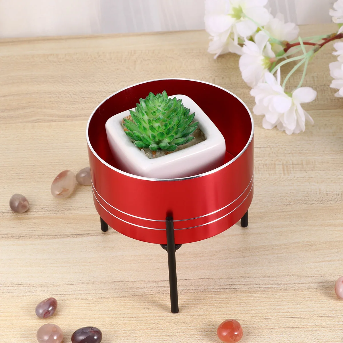

Planter Succulent Pots Decoration Cute Flower Bracket Artificial Plants Indoor with Red for