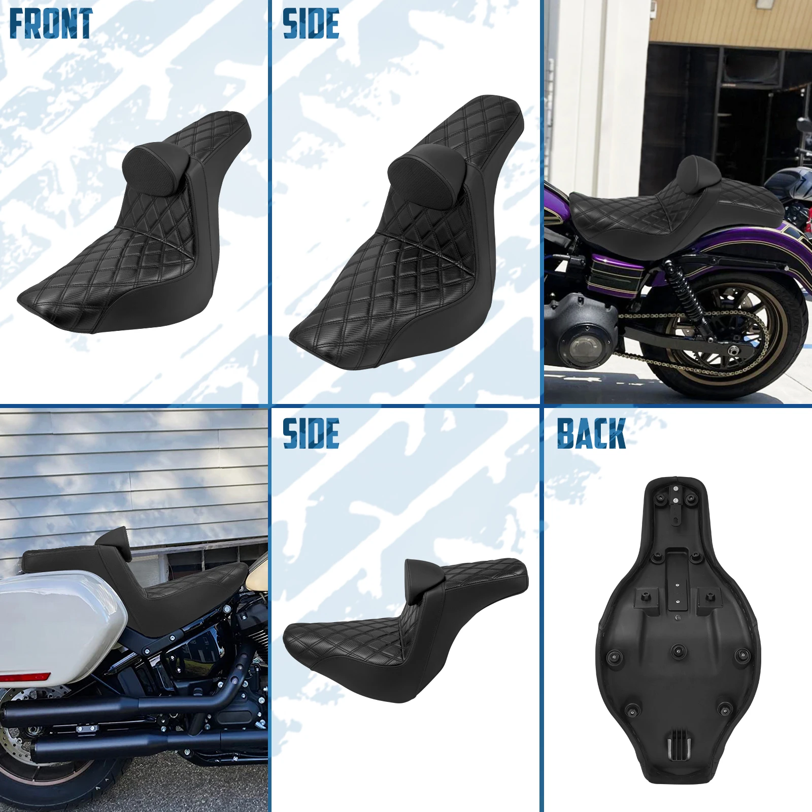 Assento de passageiro para motocicleta, dois-up, com encosto, almofada, assento dianteiro e traseiro para harley softail low rider fxlst flsb 2018-up