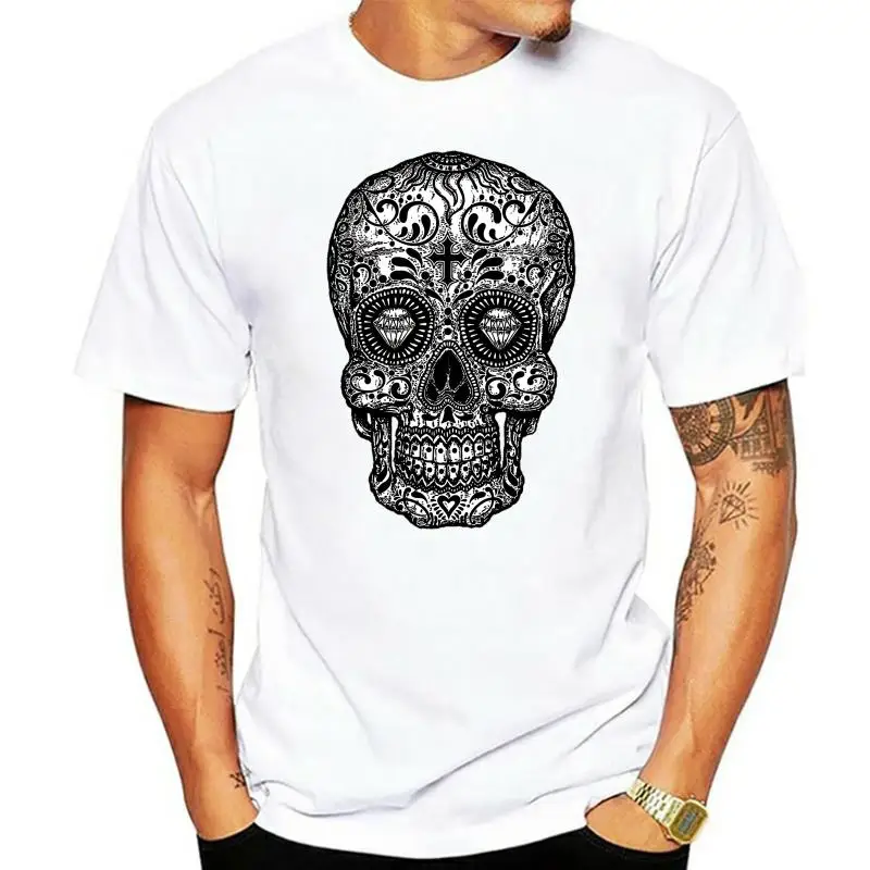 Men'S Sugar Skull Day Of The Dead Black Mexican Gothic Dia Los Muertos T-Shirt Popular Tee Shirt