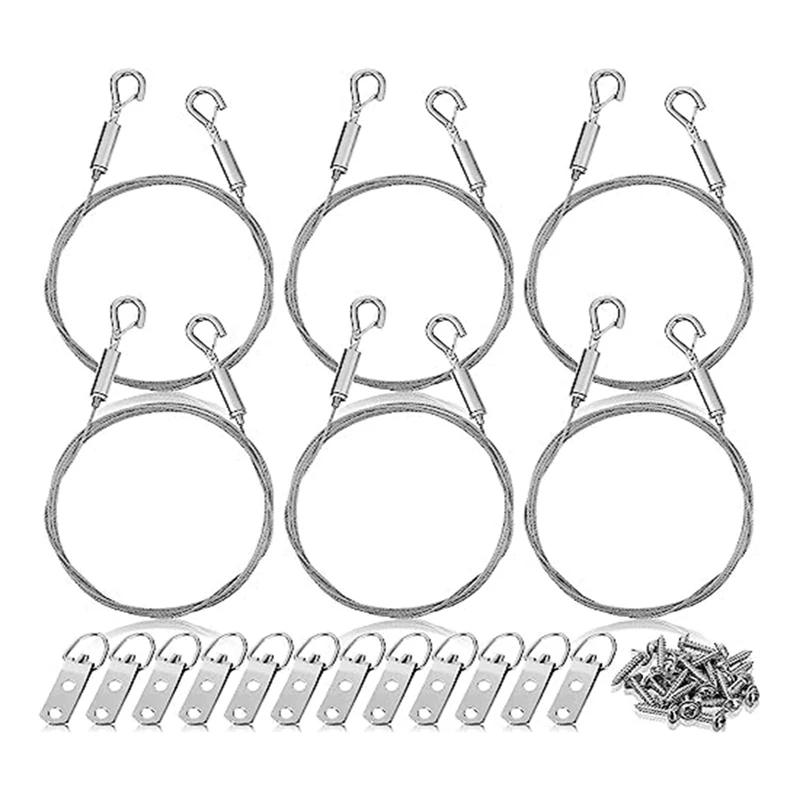 6Pcs Picture Hanging Wire Kit With D Rings Supports 50 Lbs Adjustable For Picture, Light Lamp