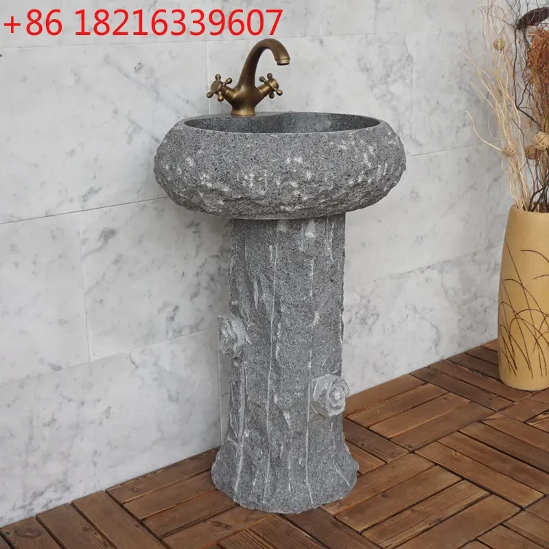 YAO Stone Column Basin Floor Standing Washbasin for Bathroom Outdoor Balcony Courtyard Artistic Stone Sink Household Use