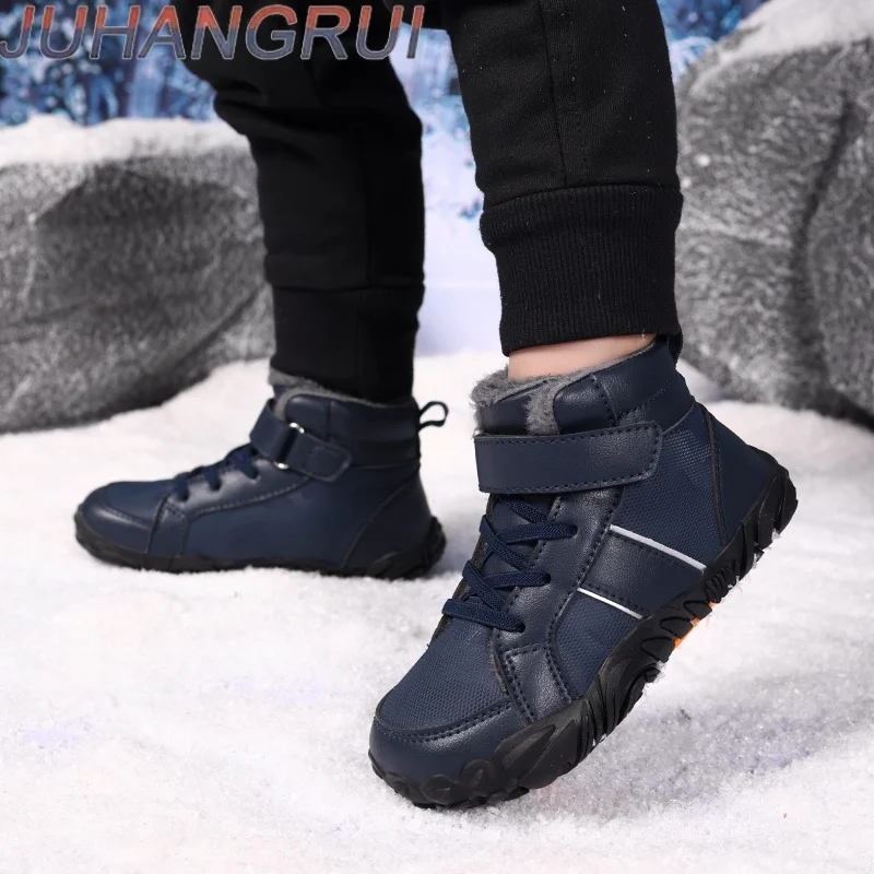Stivali invernali per bambini Stivali da neve caldi alla caviglia in tessuto impermeabile Scarpe da ginnastica antiscivolo per ragazzi e ragazze Stivali caldi da esterno alla moda