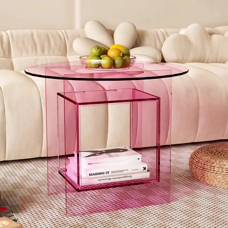 Simple Modern Acrylic Coffee Table With Storage Space Customizable Small Size Corner Design Durable For Living Room Furniture
