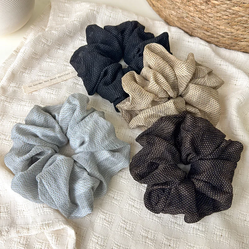French Vintage Tulle Small Polka Dot Wide Hair Tie for Low Ponytail—Elegant Hair Tie, Gentle on Hair, Large Size