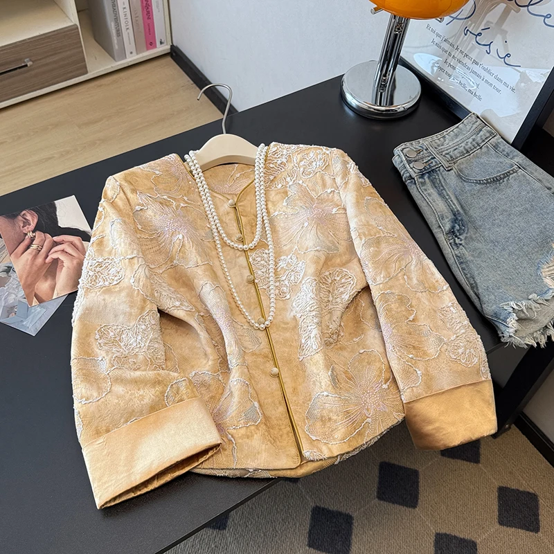 New Chinese Style Eastern Ancient Flavour Spring Autumn Silk Embroidered Jacket Ladies Casual Wear Outerwear Floral Pattern