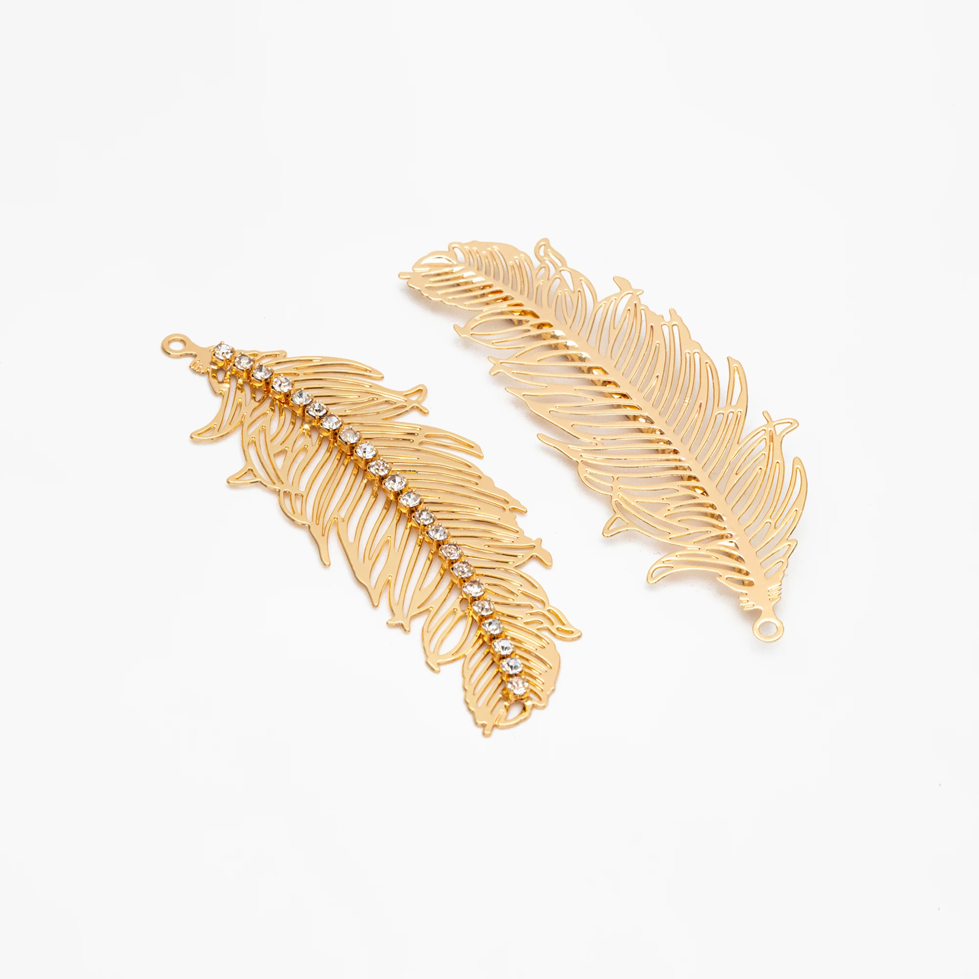 

4pcs CZ Pave Feather Charms, 49x20mm, 18K Gold Plated Brass Pendants For Jewelry Making Diy Accessories (GB-3651)