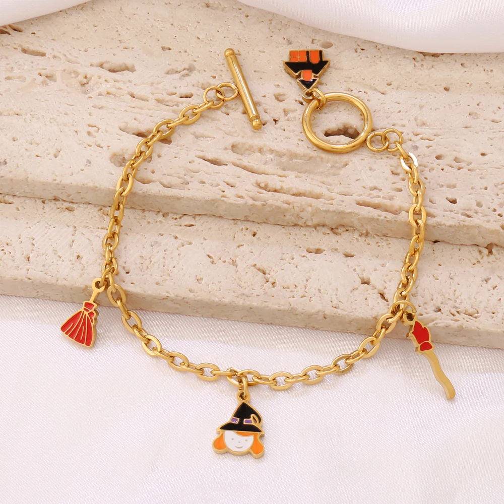 316L Stainless Steel Ghost Spider Bat Pendant Bracelet for Women Funny Mummy Pumpkin Chain Bracelets Halloween Party Jewelry Gif