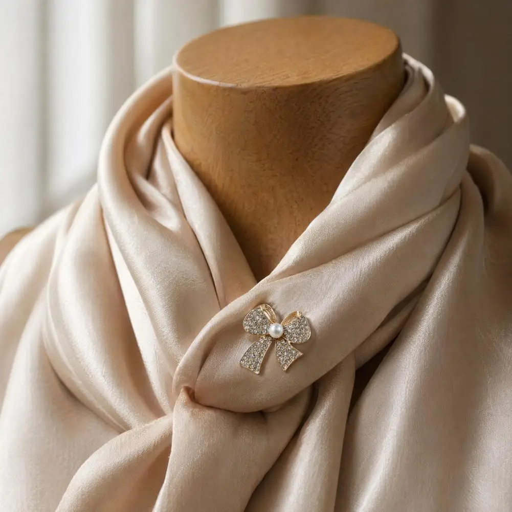 Electroplated Bow Accessory 3d Bow Brooch Pin with Imitation Pearl Strong Buckle Badge for Coats Shirts Bags Elegant Fashion