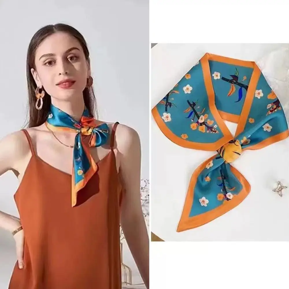 

Fashion Sunscreen Silk Scarf Snap Fastener Thin Bib Neckerchief Fake Collar Spring Autumn