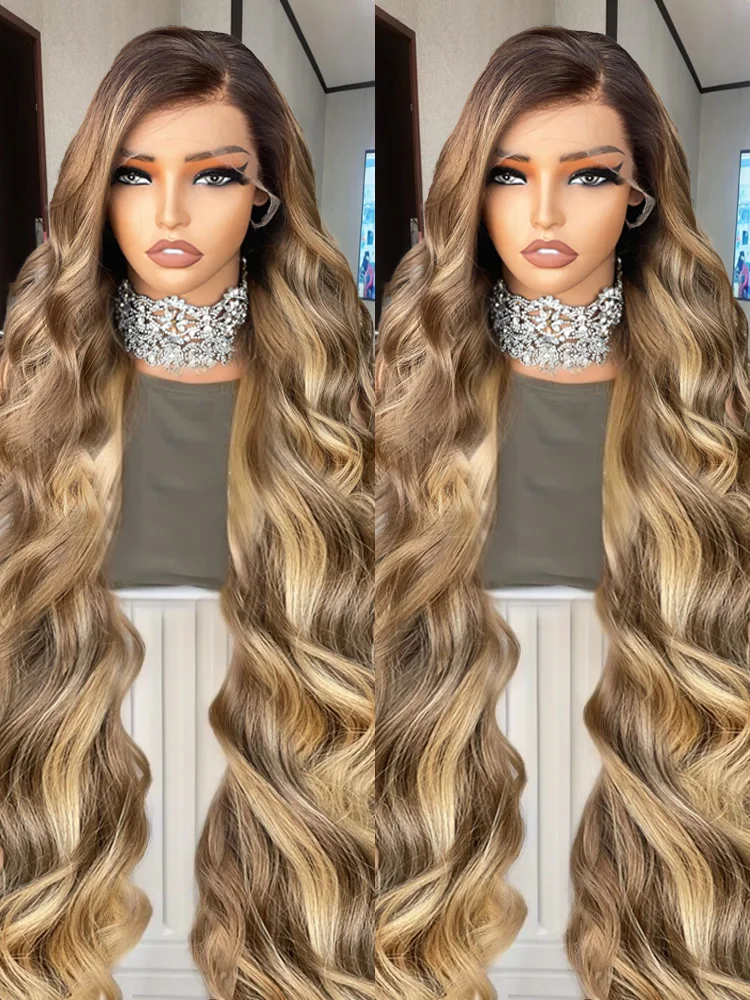 28 30 32 Inch Body Wave 13x6 Highlight Ombre Lace Frontal Wigs HD 13x4 200 Density 427 Lace Front Human Hair Wig Brown Brazilian