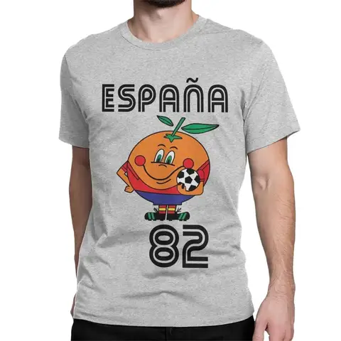 Naranjito T-shirt Men's High Quality Round Neck Spain 82 Spanish Mascot 1982 Football T-shirt Top