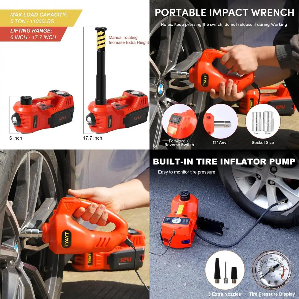 

Портативный электрический гидравлический домкрат на 5 тонн с LED-подсветкой, подходит для легковых автомобилей, внедорожников и грузовиков, диапазон подъема 6-17,7 дюймов (Ре.)