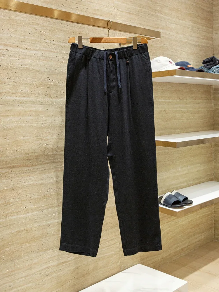 

LP Lyocell Wool Blended Summer Men's Loose Loose Straight Casual Pants