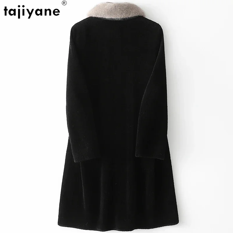 Tajeyane-Chaqueta de lana de oveja para mujer, abrigo largo de piel de visón con cuello, alta calidad, otoño e invierno, 100%, 2023