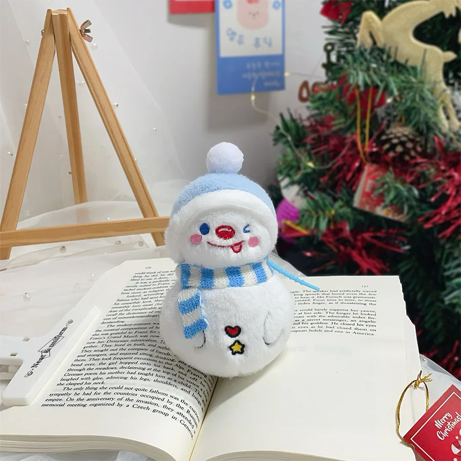 Cute Scarf Snowman Doll Plush Pendant Keychain Christmas Couple Gift Cartoon Plush Stuffed Snowman Doll Bag Decor Keychain