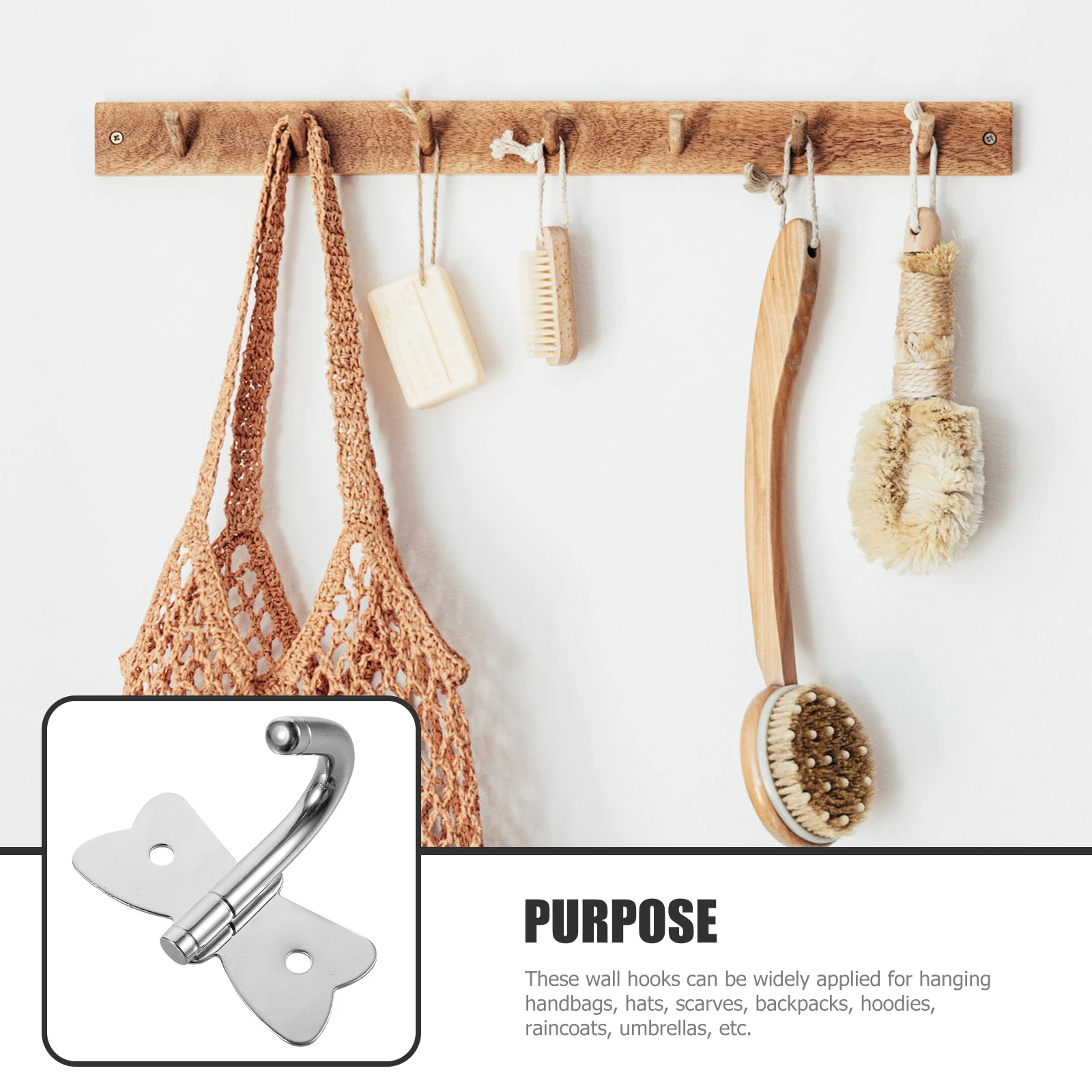 

Stainless Steel Wall Hooks Heavy Duty Metal Coat Towel Hooks for Hanging Clothes Scarves Bags Raincoats No Punch Easy Mount