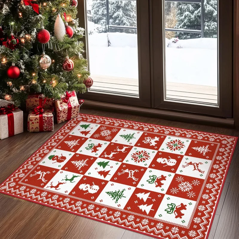 Christmas entrance carpet indoor home holiday printed door mat comfortable flannel floor mat 61X90cm