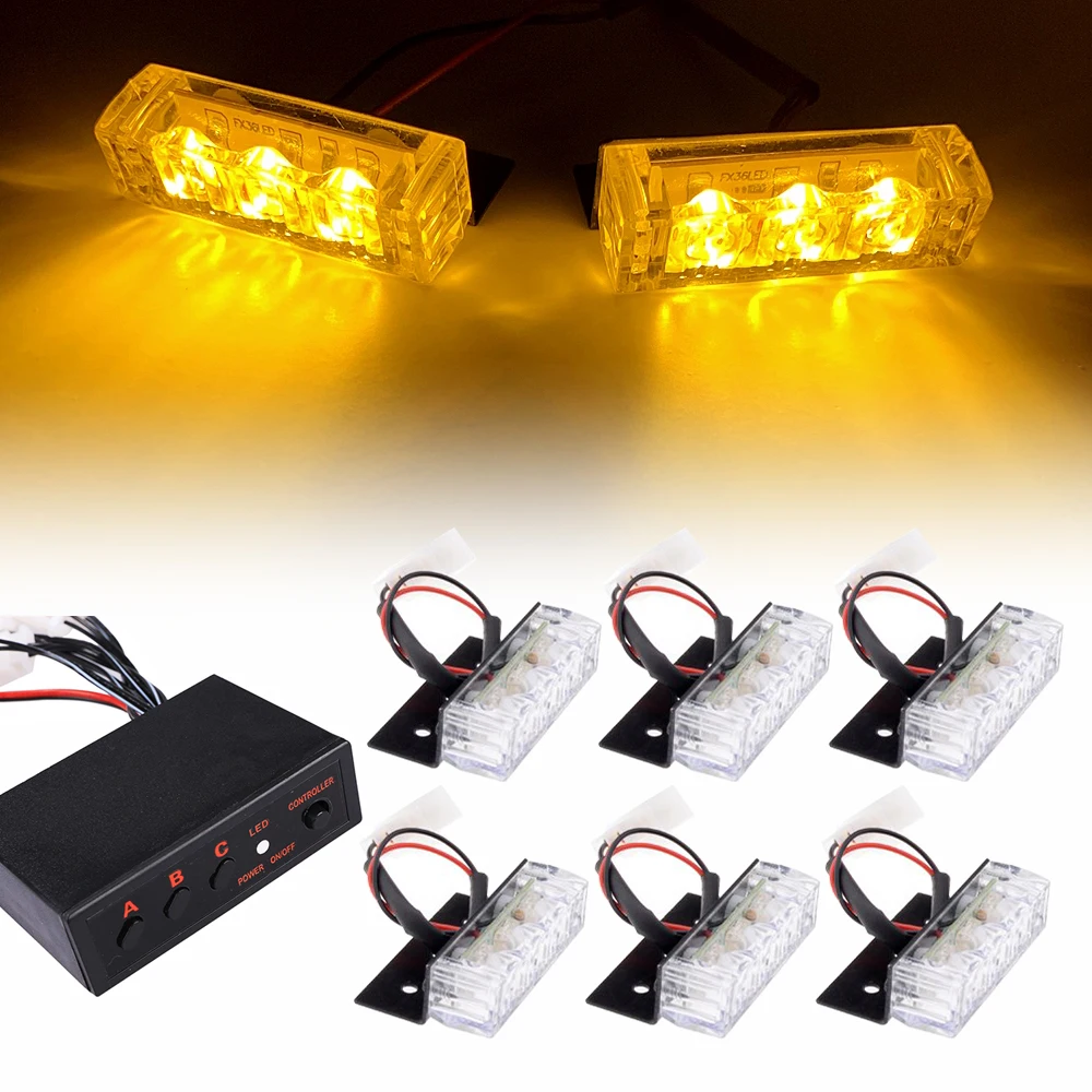 Led Strobe Warning Light Car Grille Flashing Light bar Vehicle Beacon Lamp Yellow White Red Blue Police Traffic Signal Light 12V