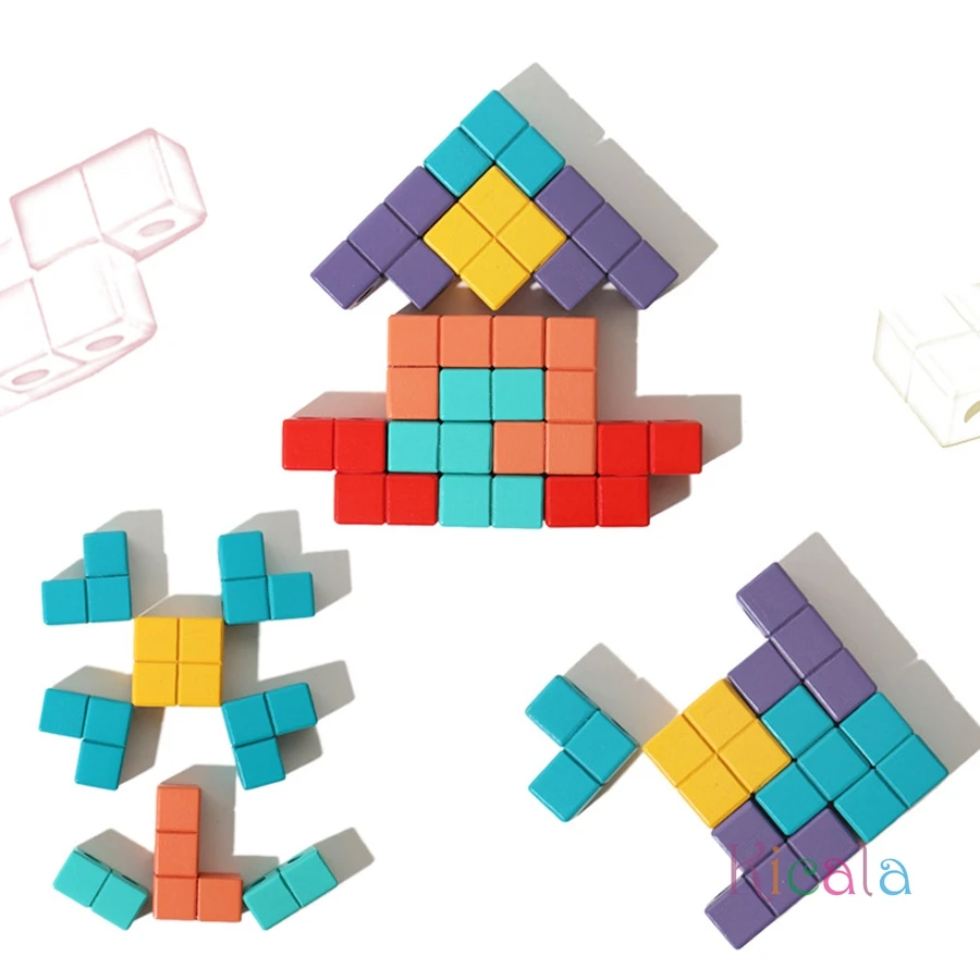 モンテッソーリマジックブロックパズルおもちゃ空間論理的思考トレーニングゲームレインボースタッキングブロック数学教育玩具子供のため