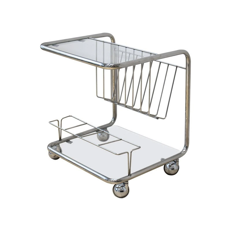 Stainless steel medieval trolley Internet celebrity rack Magazine rack ins glass coffee table living room sofa side few Nordic