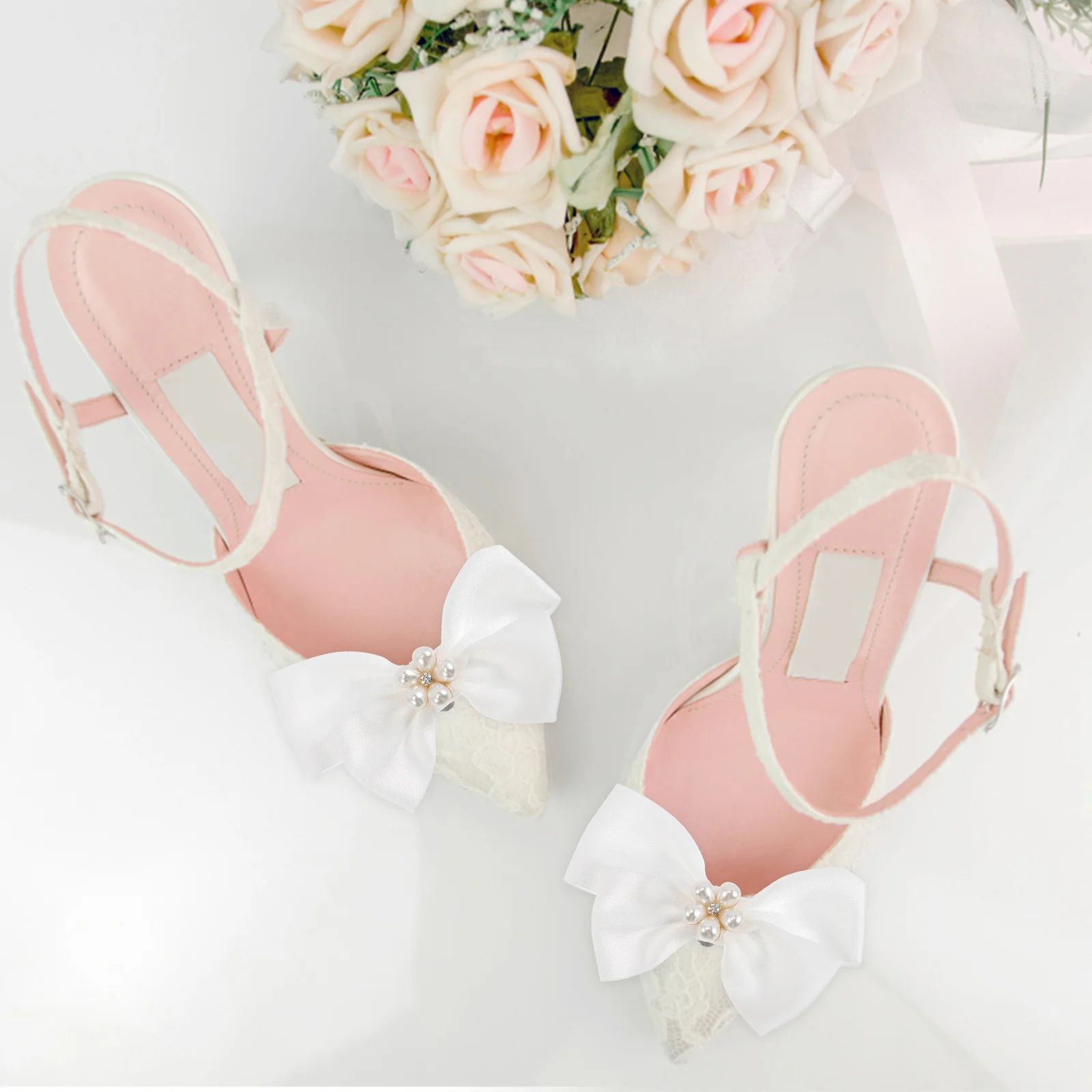 Remove The Bow Shoe Clip Sneakers Block Heels for Women Women's Pumps Wedding Pearls Jewelry Applique Bride