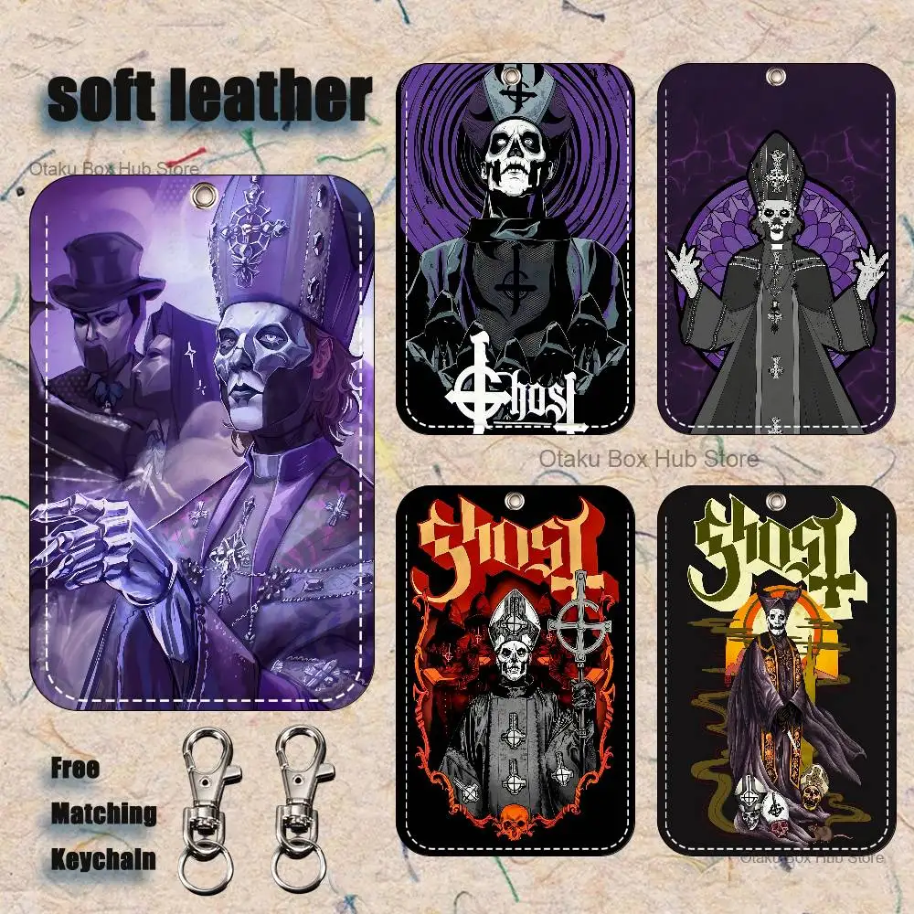 

Band G-Ghost Pattern 1Pc PU Leather Card Holder Keychain Key Ring Door Lock Access Tags ID Card Case Keychain Card