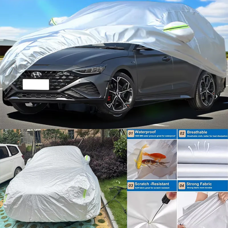 

Outdoor Protection Car Cover with Reflective Stripe & Anti-Sag Tension Belts Waterproof Dustproof For Hyundai Fiesta
