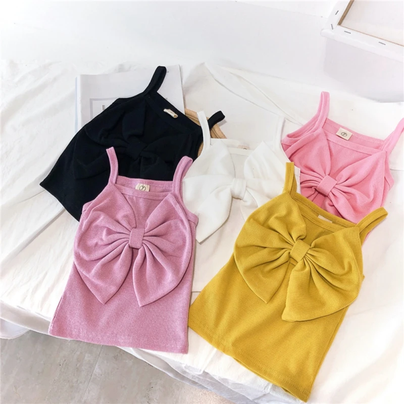 

Baby Girls Clothing Bow Suspender Vest Toddler Kids Breathable Shirt Summer Solid Color Hollow Sweet Top Children Tank Top D2L