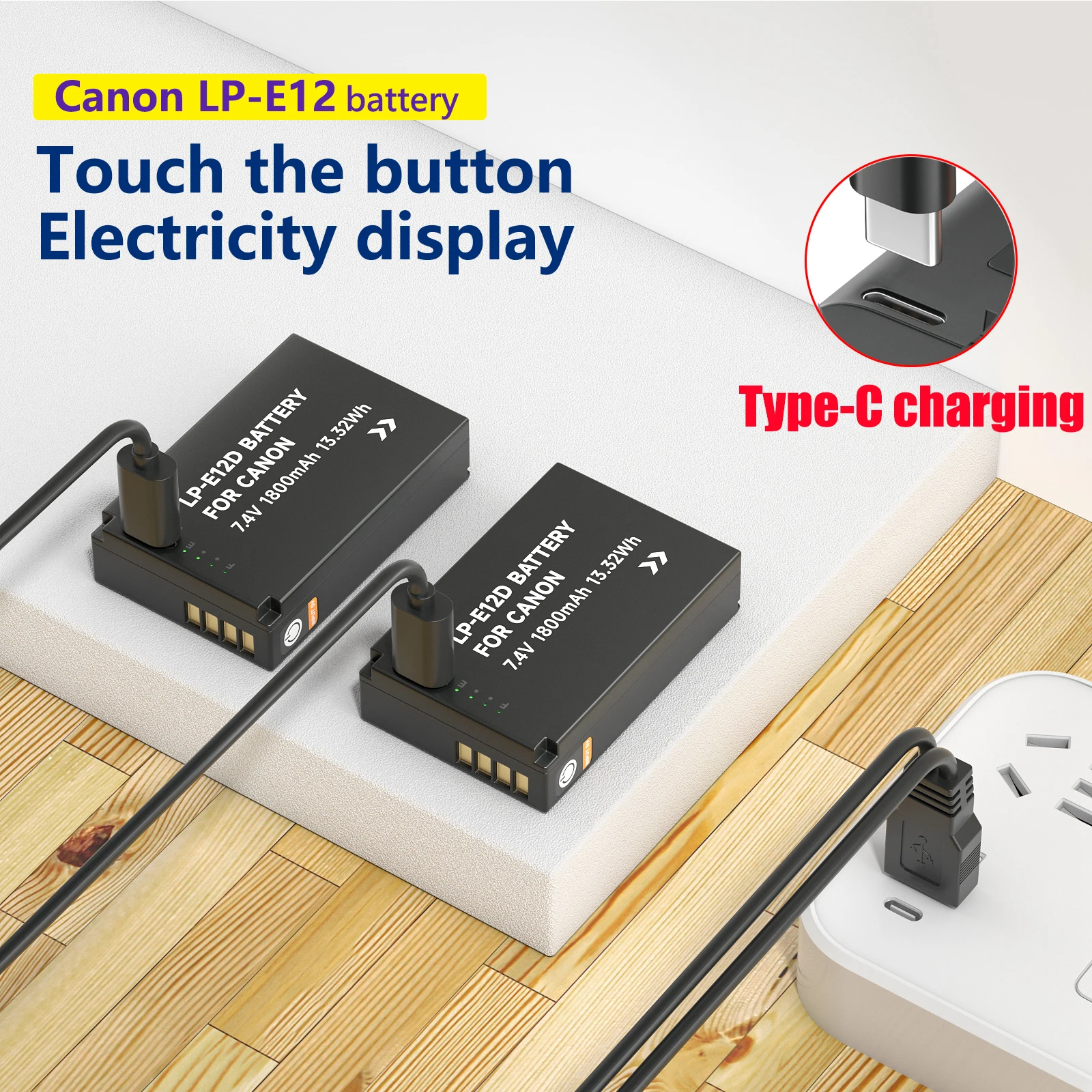 

LP-E12 LPE12 lp e12 Camera Battery Bulit-in USB for Canon M100D Kiss X7 Rebel SL1 EOS M10 M50 DSLR Cameras with USB-C Input