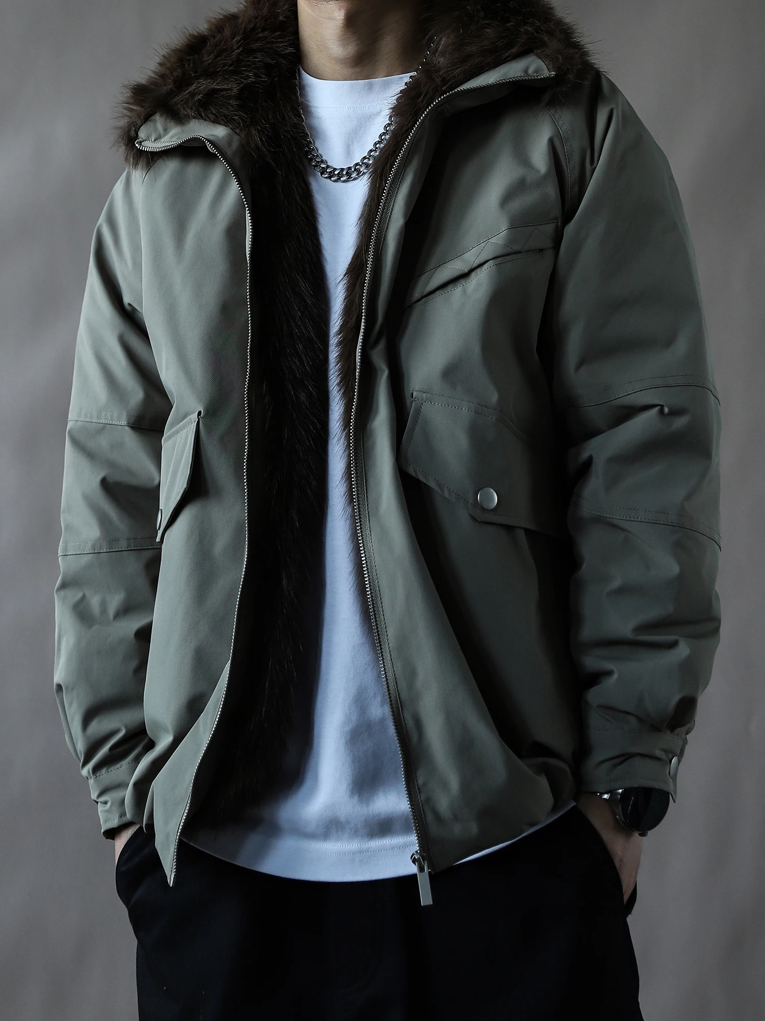 

Мужская зимняя парка с утолщенным меховым воротником, новая модель, теплая, больших размеров, универсальная, модная, брендовая, из экологичной кожи