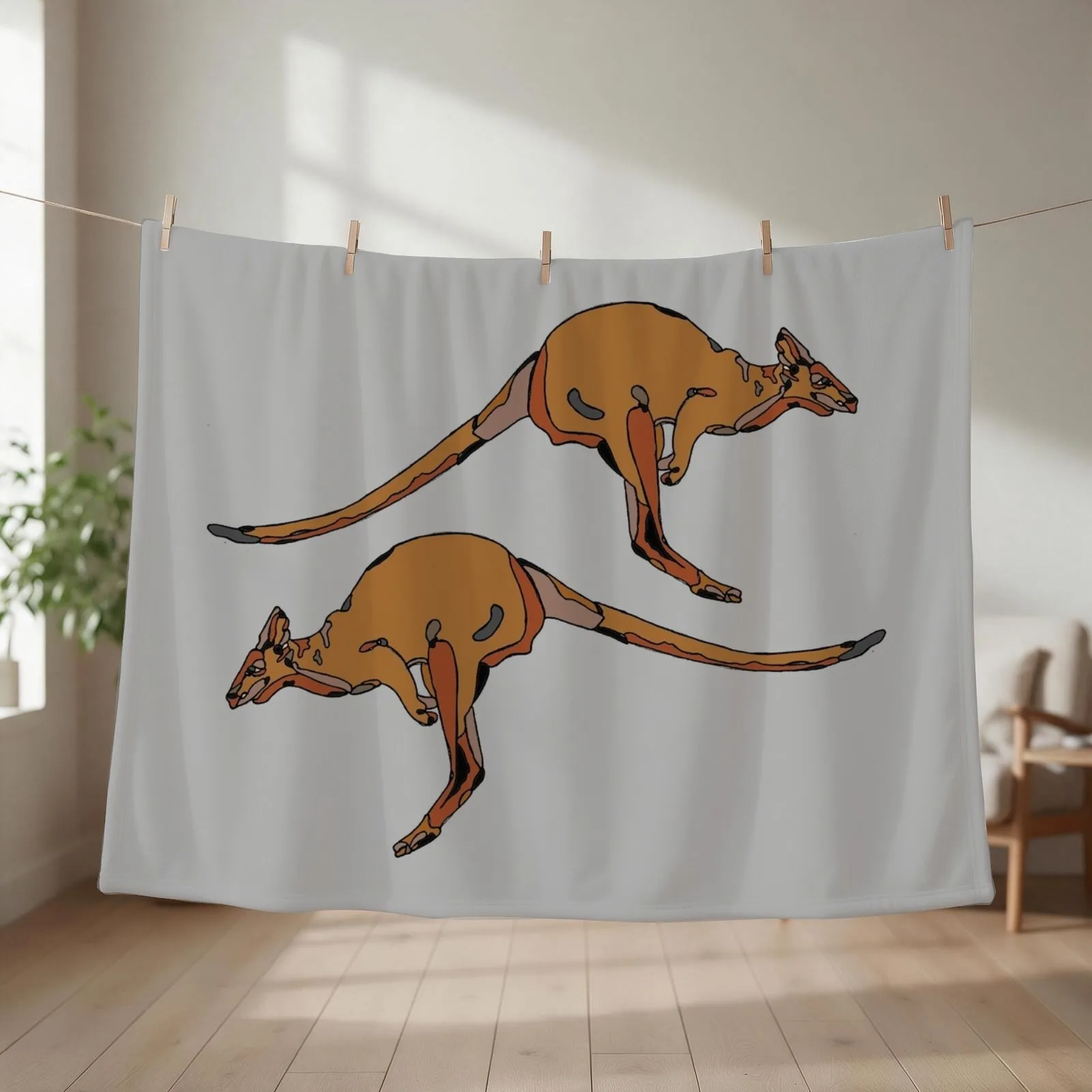 minimalistic jumping brown australian kangaroo illustration Throw Blanket Quilt For Baby christmas decoration Bed Blankets