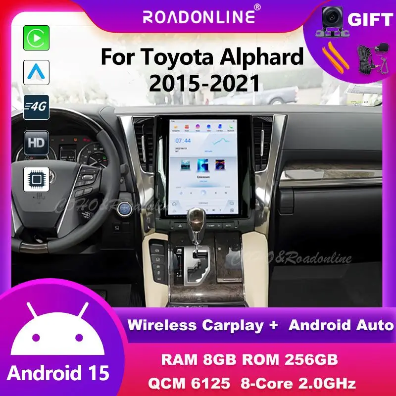 12.1inch  Android15 Car  For Toyota Alphard 2015-2021 QCM6125 Chip GPS Radio BT5.2 Steering  Wireless CarPlay Android Auto