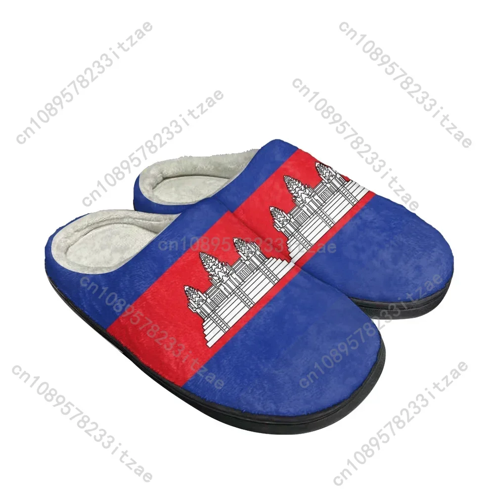 Hot Cambodia Flag Fashion Cotton Custom Slippers Mens Womens Teenager Plush Casual Keep Warm Shoes Thermal Comfortable Slipper