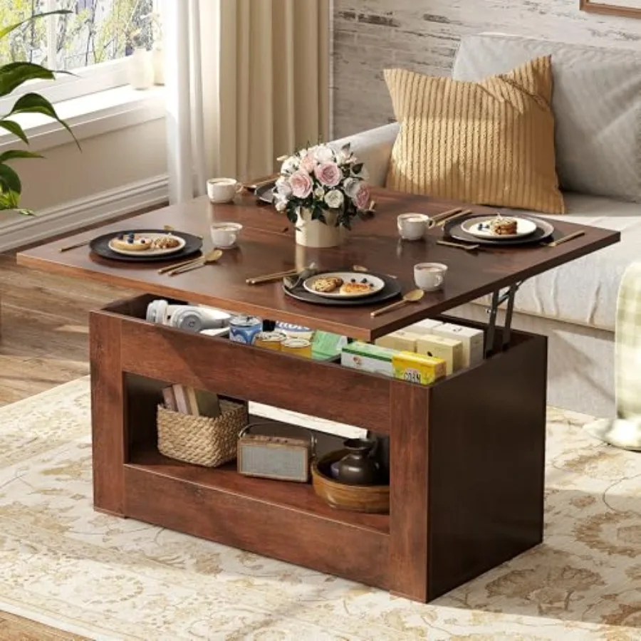 40" Lift Top Coffee Table, 4 in 1 Multi-Function Lift Coffee Table with Storage and Hidden Compartment, Convertible Coffee Tabl