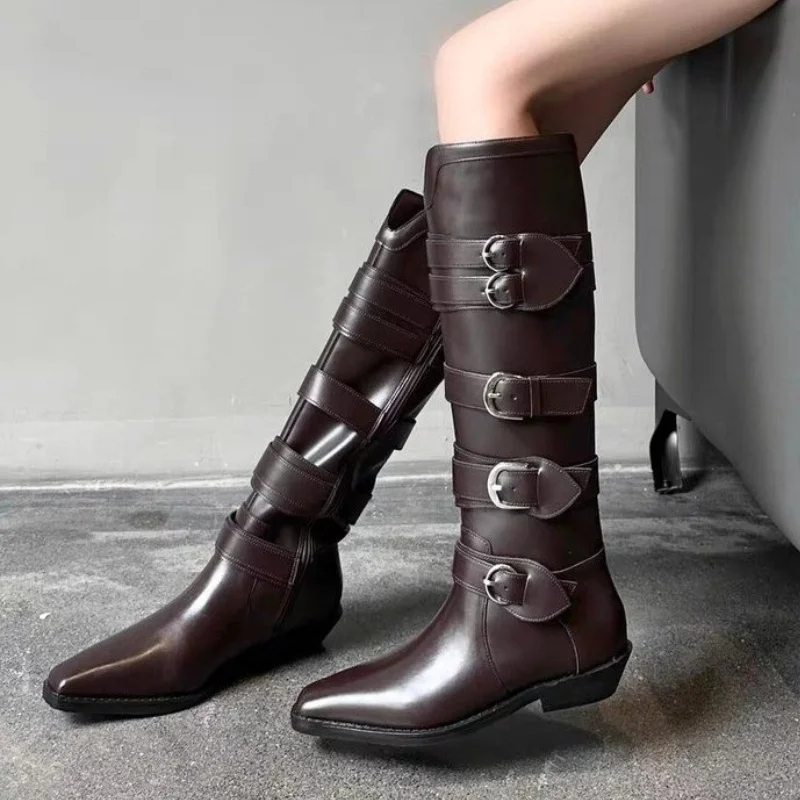 Chelsea stivali lunghi da donna Fashion Goth punta a punta al ginocchio scarpe da donna gladiatore di marca 2024 Trend accogliente autunno nuova moda Botas