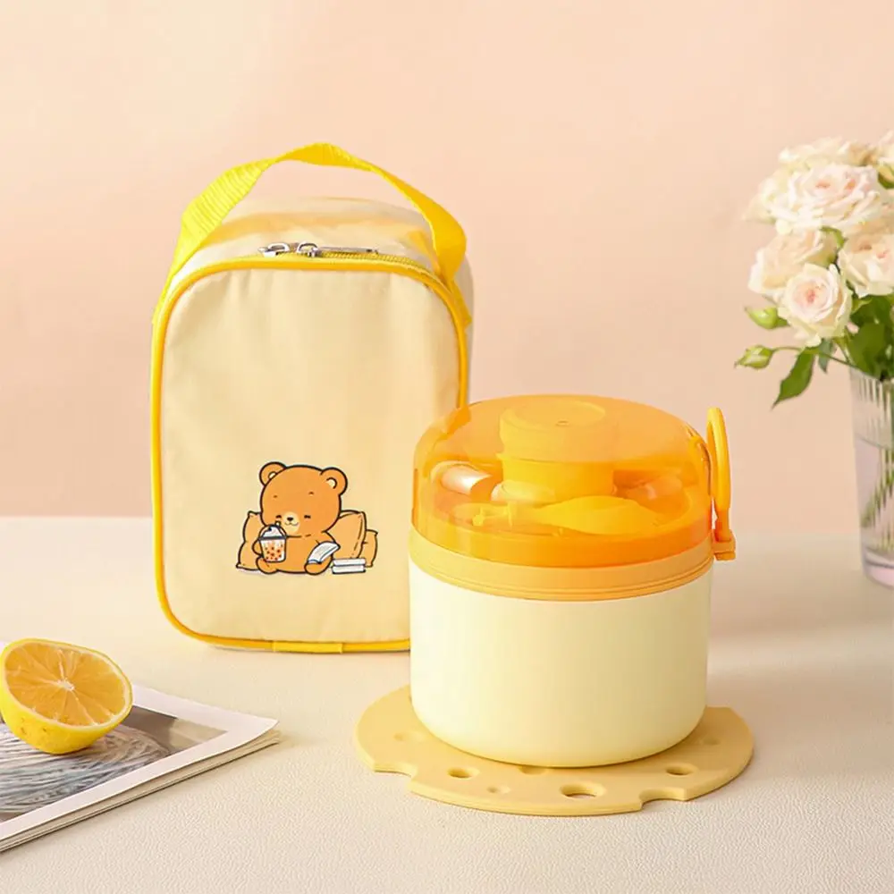 Cream Style Lunch Box with Lid and Handle Double Layer Fresh-keeping Container Can Be Put Into The Microwave Large Capacity