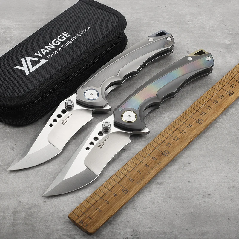 

YANGGE006 ELMAX Powder Steel Titanium Alloy Handle Folding Knife Outdoor Self Defense Camping Survival Portable Tool Knife