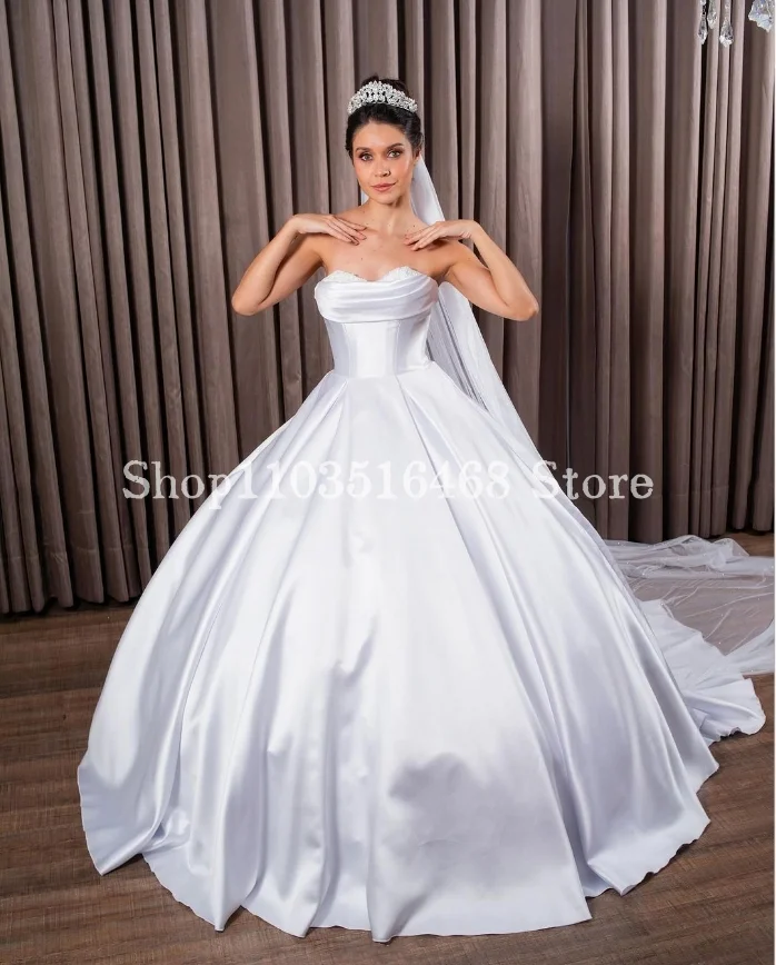 Sweetheart Bridal Gowns Satin Formal Wedding Dresses 2024 Ivory Corset Custom A-line Wedding Dresses For Woman