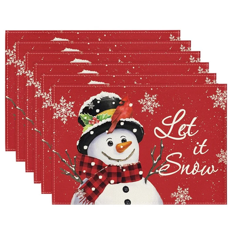 

Red Christmas Winter Placemats Christmas Holiday Table Mats Set Kit 12X18 Inch Seasonal Christmas Holiday Table Mats Set Of 6-A2