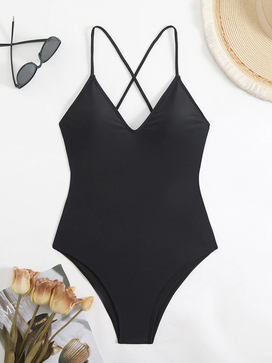 Sexy Floral One Piece Swimsuits Women Bathing Suit V Neck Swimwear Female Monokini Cross Backless Swimming for Suits Beachwear view 4