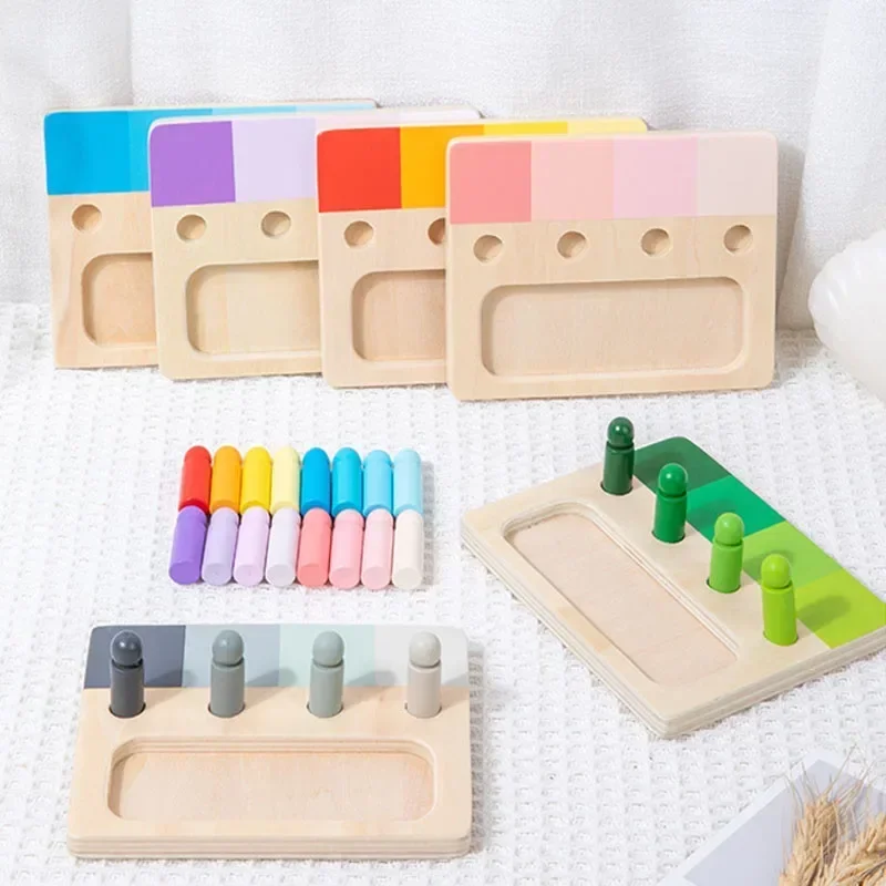 Juguete Montessori de madera para niños, sistema de detección de Color, tablero de inserción de madera de entrenamiento, juego cognitivo de colores, juguete educativo para niños, 24 colores