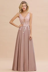Bridesmaid Lace V Neck Dresses For Prom Appliques Illusion For Bride Wedding Party Prom Gowns Vestidos Formal Occasion Dresses
