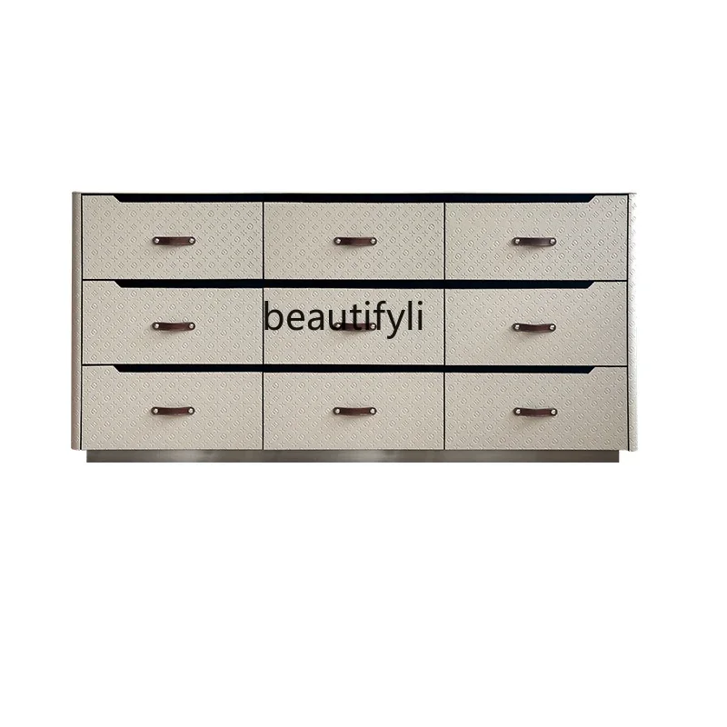 

Light Luxury Saddle Leather Chest of Drawers Modern Minimalist Living Room Wall Bedroom Locker Drawer Storage Cabinet