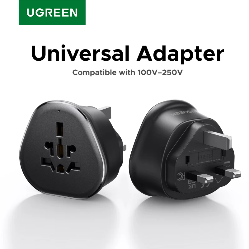 UGREEN Universal Travel Adapter Multi-Country Power Adapter UK/US/EU Plug Converter Compatible with UK US EU KR RU Outlets
