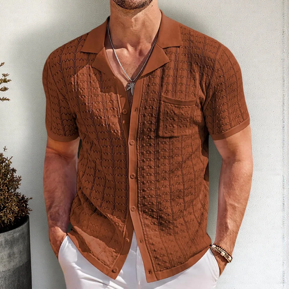 

Arrival Best-selling Fashion Versatile Pocket Men's Clothing - Short-sleeve Cuban Collar Knitted Polo Shirt, Casual Cardigan Top