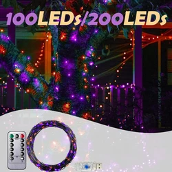 100/200LEDs String Lights Orange & Purple Halloween Lights 8 Modes Fairy Lights For Outdoor Garden Balcony Party Halloween Light