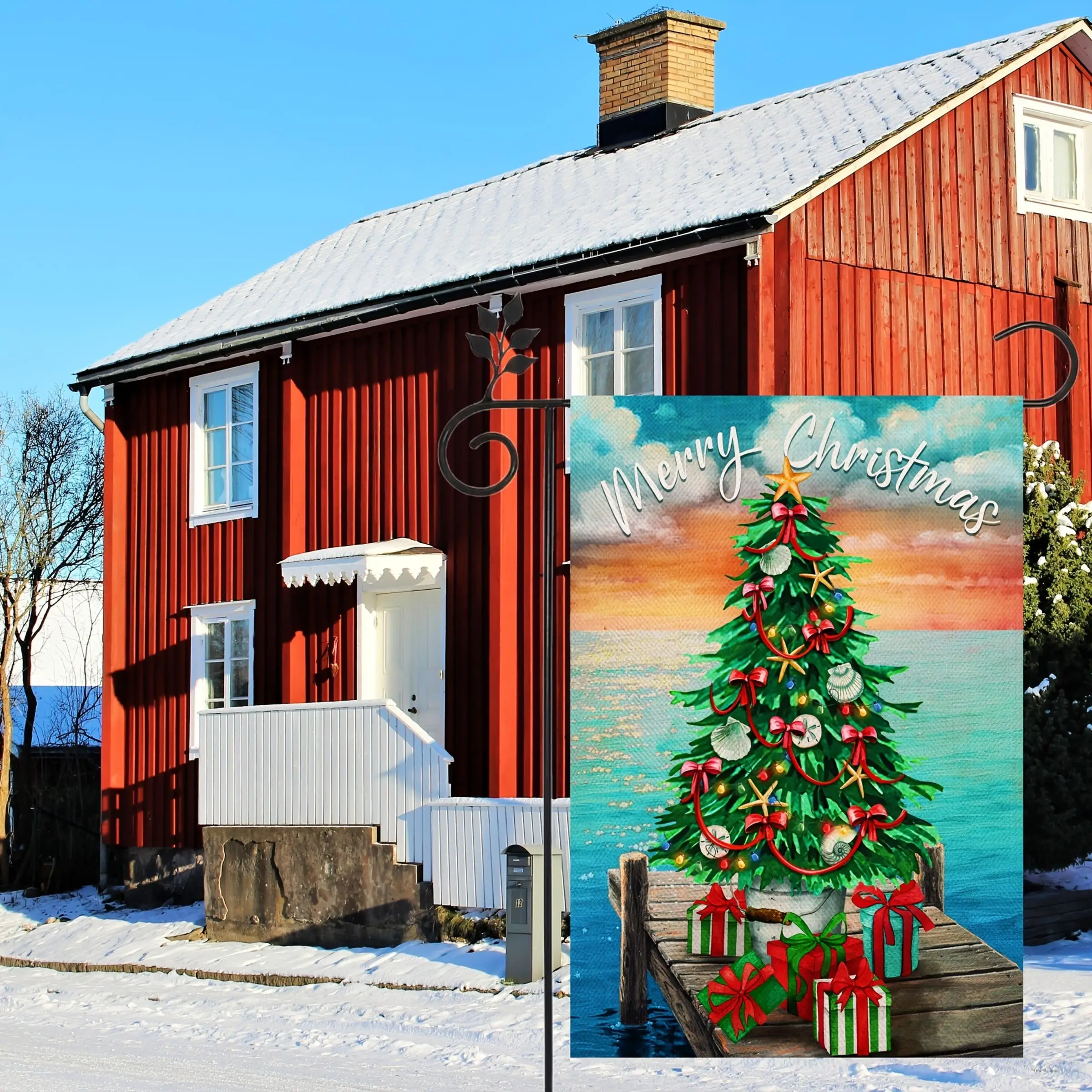 One Christmas-Themed Garden Flag with Auspicious Christmas Elements, Perfect for Holiday Garden and Home Decorations