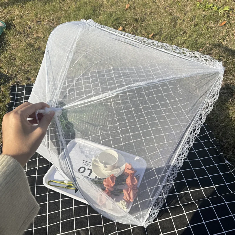 Faltbares Weißes Netz-Lebensmittelzelt Waschbarer Tragbarer Insektenschutz für Picknicks im Freien, Grillpartys Transparenter Pop-Up-Schutz – Detail 2