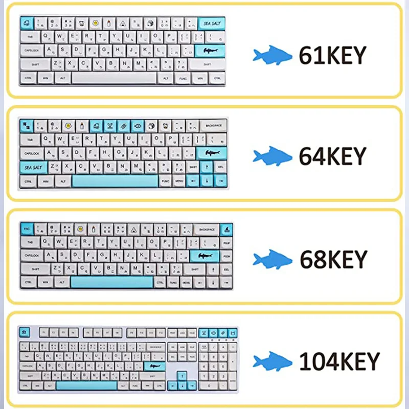 Cherry gmmk pro用のメカニカルキーボードキー,138キー,xda pbtキャップ,昇華,海,ソルト,テーマ,青,白,x da,キーボードキャップ61 64 68